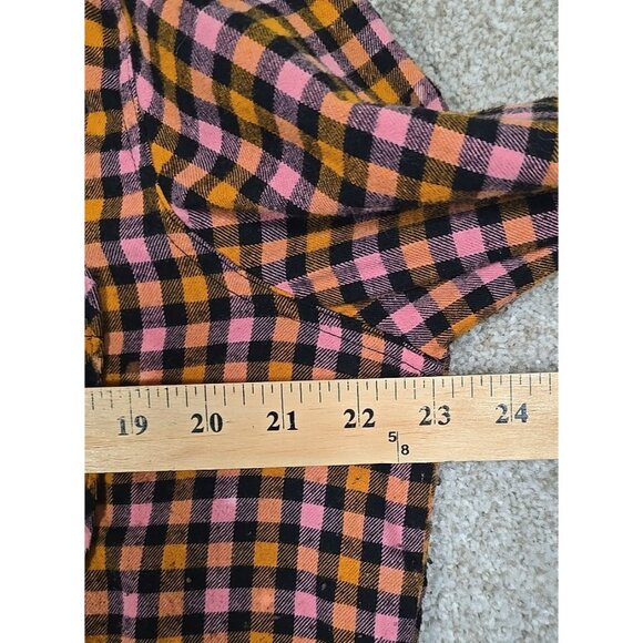 OOAK Upcycled Flannel Shacket Shirt Halloween Ghost Cat Moon Distressed Women XL - Picture 10 of 13